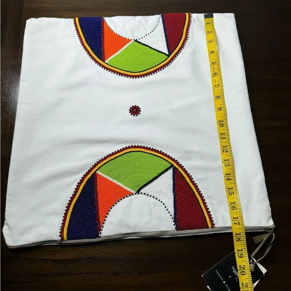 Needle+Thraed Beberavi Collection Beads Embroidered Pillow Case Zip 17”x17”